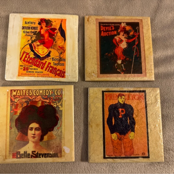 Hal’s Tile Studio Other - Set of four coasters made from images on ceramic tiles. 4” square. New